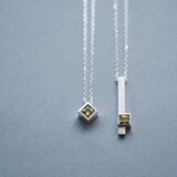 2コset) ペリドット スクエア ペア ネックレス シルバー925