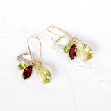 陽光のレイヤー ― レモンクォーツ×ロードライトガーネット ピアス 14kgf