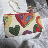 オランダ生地　ハートの愛いっぱいポーチ(MS)バレンタインコスメいれ　　鍵入れ　カード入れ