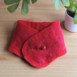 羊毛フェルトマフラー Ｓ　レッドＭＩＸ（リバーシブル）