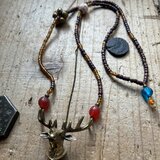 ＊Special price＊トナカイのネックレス。@真鍮のトナカイ＋ヨーロッパアジアからの古いビーズ、チェンマイ鈴