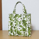 ミニスクエアトートバッグ★葉っぱ柄（グリーン）