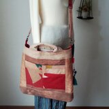 大漁旗と柔道着と帯芯の柿渋染めショルダーバック　綿