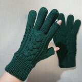 メリノウール100%スマホ対応手袋/深緑（メンズM）
