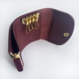 ボルドーのファスナーポケット付きキーケース（ミネルバボックス使用）スマートキー収納可☆名入れ対応☆選べる金具色