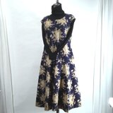 シャツコールバイアスハギのフレンチワンピース（紺）のコピー