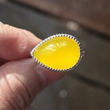 イエローな瑪瑙　はじける果実のしずく　PSカボション　ミル打ち　シルバーSV925リング