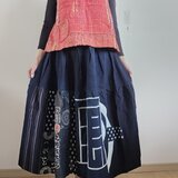 着物リメイク　半纏　藍無地　雪ん子など　パッチワーク　スカート