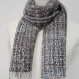 手織り・ふんわりマフラー(白ぼかし)