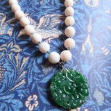 Pt Carving jadeite White coral Necklace