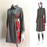 【1点もの・デザイン画付き】ネル生地京都産ゴブラン風ジャガード生地切り替えシャツ型ワンピース（KOJI TOYODA）