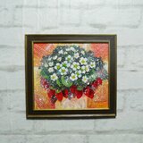 油絵【苺の花】