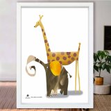 散歩のふたり　キリン　ゾウ　送料無料 　イラスト　A4〜A0　ポスター　アートポスター　アート/sei検索新着順　3850