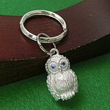 『フクロウのキーホルダー』シルバー製/天然タンザナイト入り　 【あなたの誕生石もセットできます。】　◎日本製