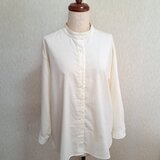 コーデュロイ　バンドカラーブラウス　スタンドカラー　ホワイトクリーム　白　コットン　綿　Lサイズ