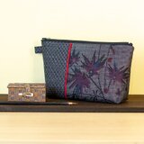 B-109大島紬切り替えポーチ/男大島×赤ライン黒系大島