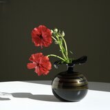 【Ludwig Schmid】ドイツ製 / ヴィンテージ / 手吹き金彩アートガラス花瓶 / ブラックアメジスト