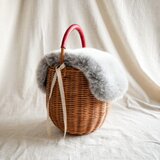 【セット商品】ラタン（籐）の手編み　どんぐりカゴバッグ/インナーバック・ファーカバー付き