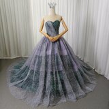カラードレス パープル グラデーション ベアトップ シークインチュール 華やかなトレーン 前撮り