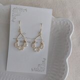 14kgf 小さな淡水ライスパールのレースピアス