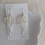 14kgf 小さな淡水ライスパールの華やかリボンピアス