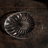 ギザギザで素敵◆クリスタル・プレスガラス楕円オーバル皿　古民家　古道具　昭和後期【傷多め】i1