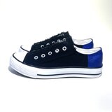 紐無しで楽ちん♪切りっぱなしが可愛いバイカラースリッポン (ブラックxブルーラメ) 22.5〜24.5cmはっ水加工