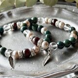 【ユニセックス】気力と体力を高めるガーネット＆ブラッドストーン＆水晶・ブレスレッド【1月＆3月＆4月の誕生石】