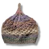 １点限定！　新作2025どんぐりニット帽子　野呂英作毛糸使用　ベージュパープルグラデーション　誕生日ギフト・プチギフト