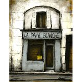 風景画　パリ　油絵「パリの小さな中古レコード店」