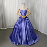 カラードレス パープル ベアトップ 光沢サテン 編み上げ ミニトレーン 謝恩会