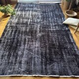 大判151×260 オーバーダイ　ブラックダークグレイ　トルコヴィンテージラグ