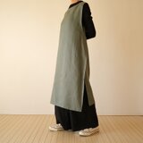 受注制作　ロングサイドリボンエプロン　セージ