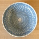 飛び鉋の中皿　ブルー