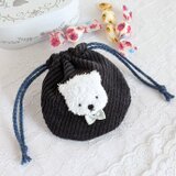 可愛い白くまの巾着袋（紺コーデュロイ）