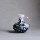 【Carlo Moretti】イタリア製 / ヴィンテージ / ガラス花瓶 / ダークネイビー＆ホワイト