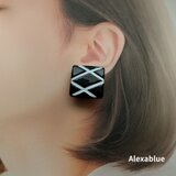 Monotone Cross｜モノトーン ダブルクロス スクエア アンティークイヤリング ヴィンテージイヤリング