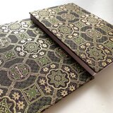 『禅織〜格子花菱』　金襴織物御朱印帳　B6 大判サイズ　オリエンタル柄　幾何学柄　調和思想　蛇腹御朱印帳　布　桐生織物