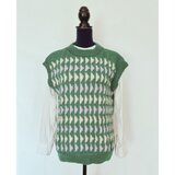 【一点もの】ウール100% 多色使いの幾何学柄 手編みベスト（スリット入り）