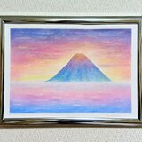 【A4】パステルアート 暁と赤富士 新たな年の黎明 パステル画原画 富士山 お正月