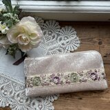 インド刺繍リボンL字ファスナー長財布(ベージュ系クラッシュベロアⅠ)