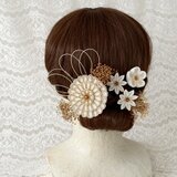 縁取りつまみ細工の髪飾りセット(白×金)