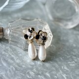 P737-ヴィンテージピアス Cut Glass Rhinestone Floral Drop Pearl