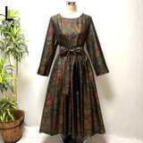 着物リメイク　大島紬花柄ロングワンピース　ジャンパースカート　2WAY ゆったり　Lサイズ　ウエストギャザー　大人かわいい　上品