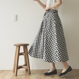 ギンガムチェック黒のフレアスカート /ベルト付き　No.384