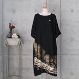黒留からのワンピース　 ゆったり目　 ドロップショルダー　着物リメイク