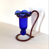キャンディ型ガラス花器(ルリ色ガラス×赤茶色アーム)