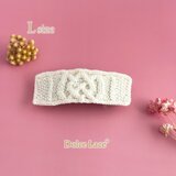 アラン模様の手編みニットバレッタ（ホワイト） Lサイズ