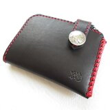 《biker mono》レッドステッチ・Ｌ字ファスナー・ショートウォレット・サドルレザー・0502