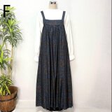 着物リメイク　大島紬花柄ジャンパースカート　ロングワンピース　ミモレ丈　ゆったり　ノースリーブ　フリーサイズ　大人かわいい